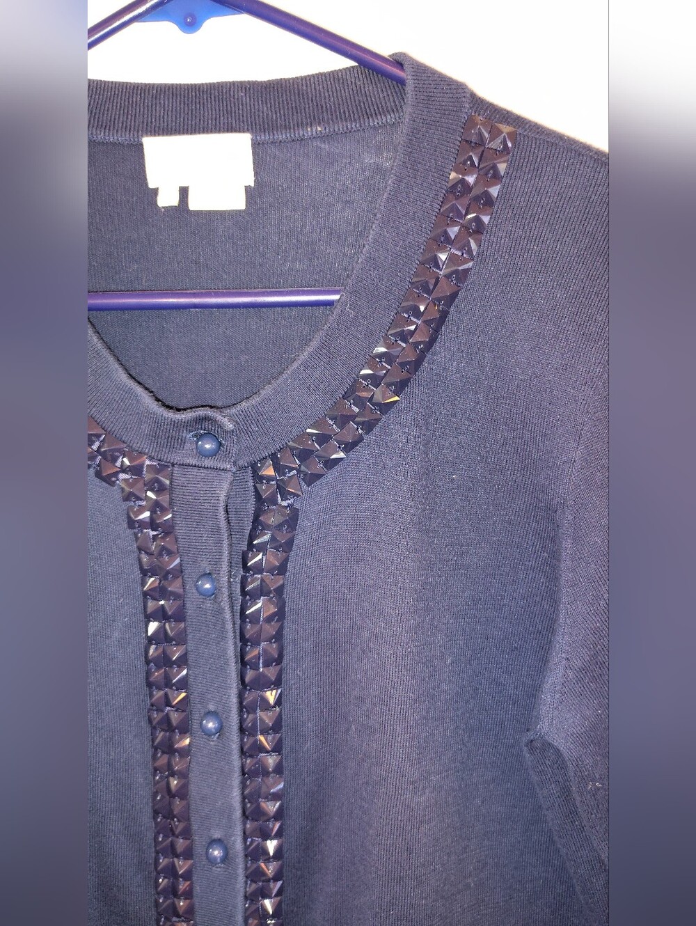 Kate Spade New York Navy Blue Studded Cardigan Button-up Sweater Size Medium - Picture 7 of 11